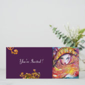 MASKER IN GEEL, MARDI GRAS FEestJE zwart paars roo Kaart (Staand voorkant)