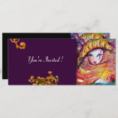 MASKER IN GEEL, MARDI GRAS FEestJE zwart paars roo Kaart (Voorkant / Achterkant)