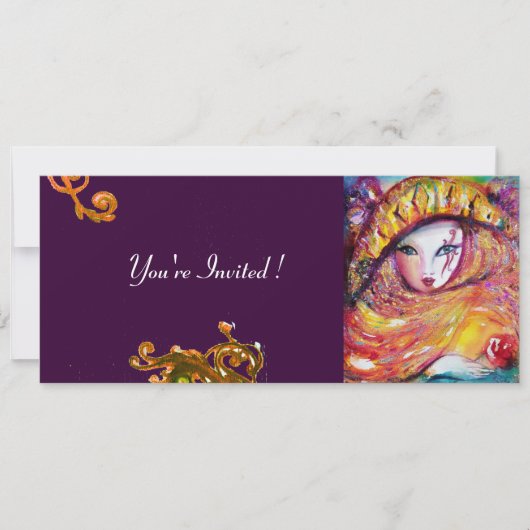 MASKER IN GEEL, MARDI GRAS FEestJE zwart paars roo Kaart (Voorkant)