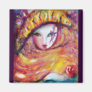 MASKER IN GEEL / Venetiaanse Masquerade Magneet