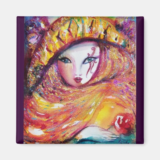 MASKER IN GEEL / Venetiaanse Masquerade Magneet (Voorkant)