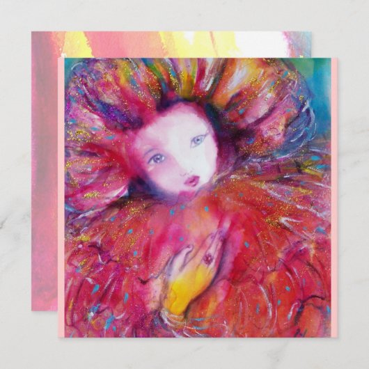 MASKER IN ROOD / MARDI GRAS MASQUERADE FEESTJE KAART (Voorkant / Achterkant)