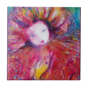 MASKER IN ROOD/Venetiaanse Maskerade Bal, Fuchsia Tegeltje