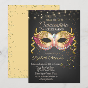 Masker,Lichten,Diamanten Masquerade Quinceañera Kaart