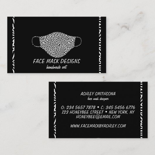 Masker Maker Face Covering Designer Black Visitekaartje (Voorkant / Achterkant)