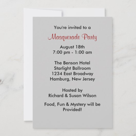 Masker Masquerade Party Uitnodigingen (Achterkant)