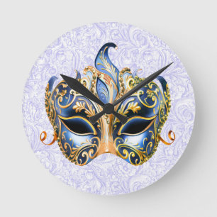 Masker met gouden en blauwe patronen ronde klok