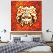  masker met Oranje veren op rode achtergrond Canvas Afdruk (Insitu (Slaapkamer))