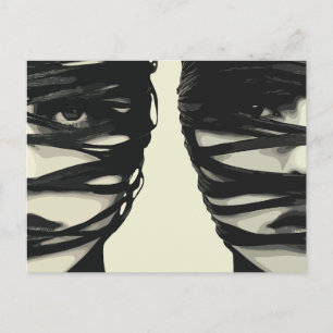 Masker Mysterie: Dubbel Omwikkelde Gezichten Kunst Briefkaart