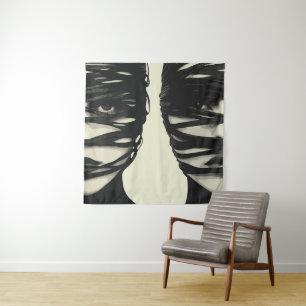 Masker Mysterie: Dubbel Omwikkelde Gezichten Kunst Wandkleed