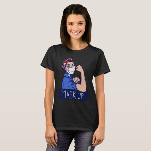 Masker omhoog Blijf veilig Rosie de Riveter T-shirt (Voorkant volledig)