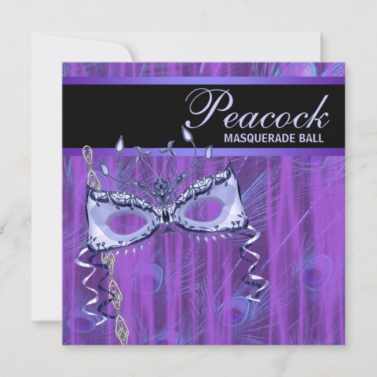Masker Paarse Pauwveren Masquerade Feest Kaart (Voorkant)