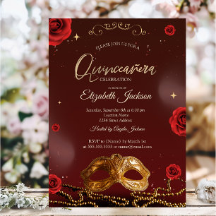 Masker Rozen Parels Bourgondië Quinceanera Kaart