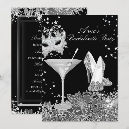 Masker & Silver Jewel Lace Bachelorette Party nodi Kaart (Voorkant / Achterkant)