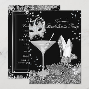 Masker & Silver Jewel Lace Bachelorette Party nodi Kaart