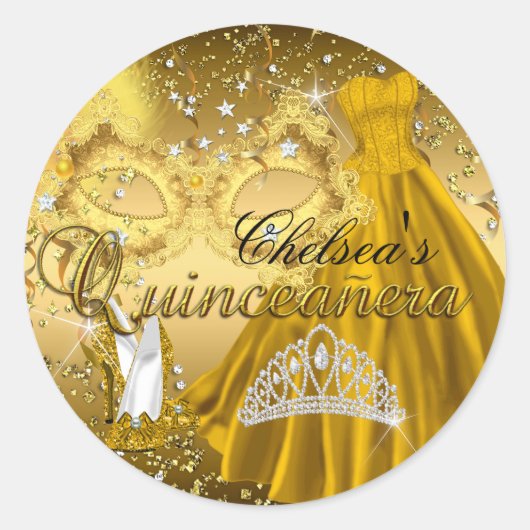 Masker & Tiara Gold Masquerade Quinceanera Sticker (Voorkant)