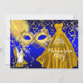 Masker Tiara Masquerade Quinceanera Gold Blue Kaart (Voorkant)