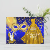 Masker Tiara Masquerade Quinceanera Gold Blue Kaart (Staand voorkant)