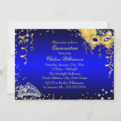 Masker Tiara Masquerade Quinceanera Gold Blue Kaart (Achterkant)