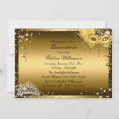 Masker & Tiara Masquerade Quinceanera Gold Invite Kaart (Achterkant)