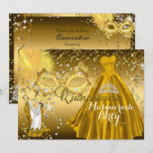 Masker & Tiara Masquerade Quinceanera Gold Invite Kaart (Voorkant / Achterkant)