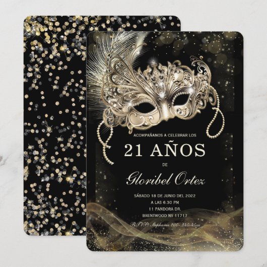 Masker Uitnodiging 21e Verjaardag Vrouw (Voorkant / Achterkant)