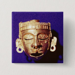 Masker van de god Xipe Totec Vierkante Button 5,1 Cm