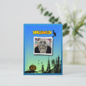 Masker van oud Man, vliegende heks en Jack o Lante Briefkaart (Staand voorkant)