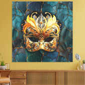 Masker, veren en Blauwgroen getextureerde achtergr Canvas Afdruk (Insitu (Woonkamer))