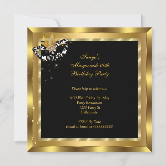 Masker Verjaardagsfeest Masker Wild Gouden Hoge Ha Kaart (Achterkant)