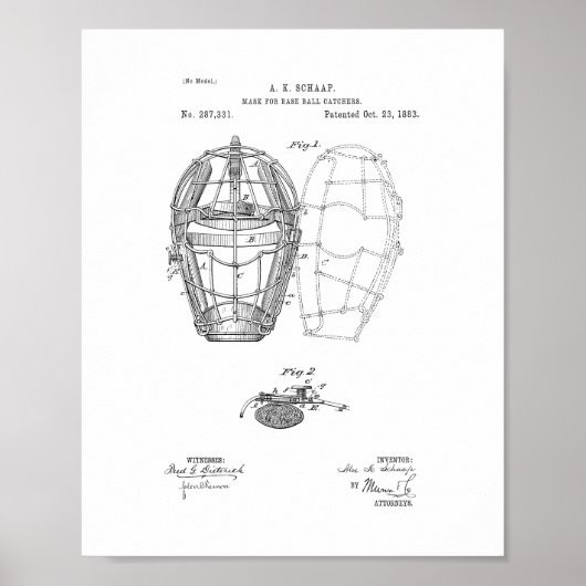 Masker voor Baseball Catchers patent Poster (Voorkant)