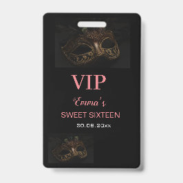 Masker voor Masquerade Elegant Roze Zwart Sweet 16 Badge