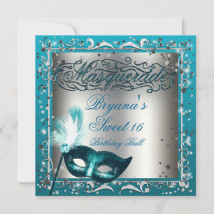 Masker voor Masquerade Zilver & Aqua Teal Verjaard Kaart