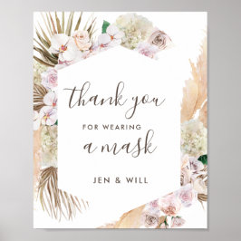 Masker Wearding Wedding Pampas Grass Sign Poster