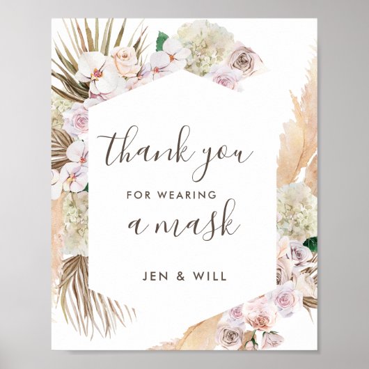 Masker Wearding Wedding Pampas Grass Sign Poster (Voorkant)