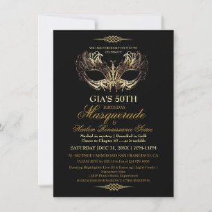 Masker Zwart Goud 50ste Verjaardag Masquerade Kaart