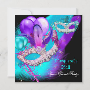 Maskerade Bal Feestmaskers Paars Turquoise Blauw Kaart