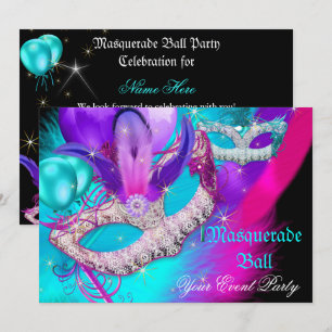 Maskerade Bal Feestmaskers Paars Turquoise Blauw R Kaart
