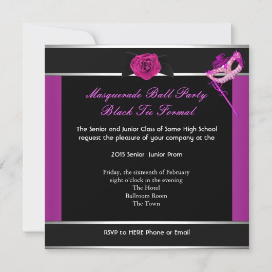 Maskerade Bal Middelbare School Dans Formeel Roze Kaart (Voorkant)