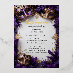 Maskerade Bal Quinceañera Koninklijk Barok Paars Folie Uitnodiging