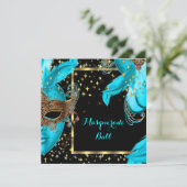 Maskerade Bal Teal Blauwe Gemaskerde Feest Kaart (Staand voorkant)