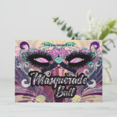 Maskerade Ball Kleurrijke Wimpers Masker Uitnodigi Kaart (Staand voorkant)