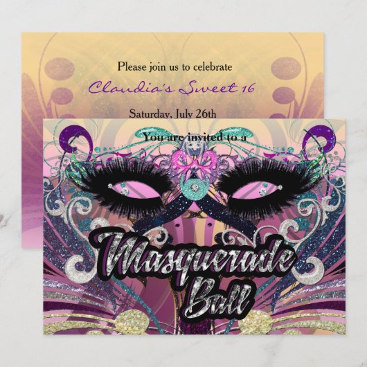 Maskerade Ball Kleurrijke Wimpers Masker Uitnodigi Kaart (Voorkant / Achterkant)