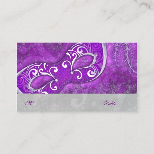 Maskerade Ball Mask Paarse Wedding Place Cards Plaatskaartje (Voorkant)