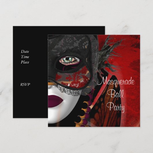 Maskerade Ball Party Mask Zwart Rood Meisje Kaart (Voorkant / Achterkant)