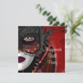 Maskerade Ball Party Mask Zwart Rood Meisje Kaart (Staand voorkant)