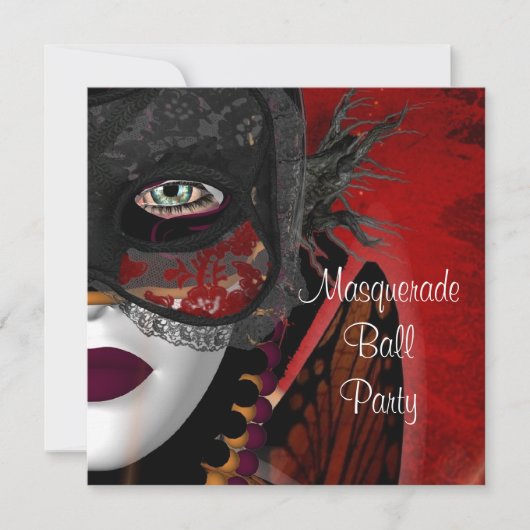 Maskerade Ball Party Mask Zwart Rood Meisje Kaart (Voorkant)