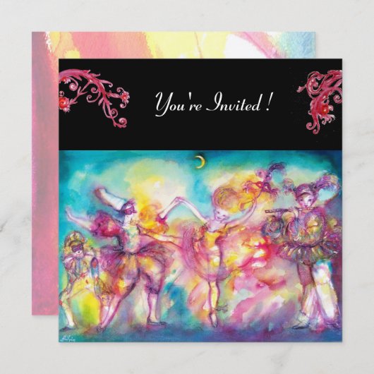 MASKERADE BALL, rode bloemen, viltpapier Kaart (Voorkant / Achterkant)