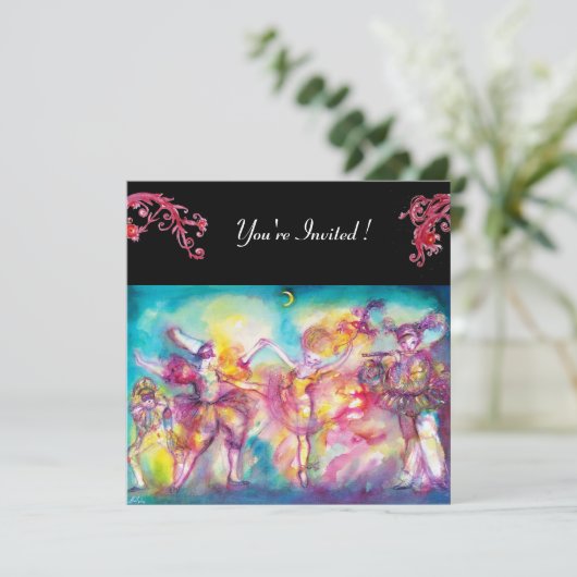 MASKERADE BALL, rode bloemen, viltpapier Kaart (Staand voorkant)