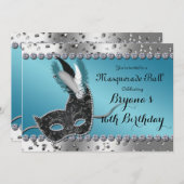 Maskerade Ball Silver en Blue Party Uitnodiging (Voorkant / Achterkant)